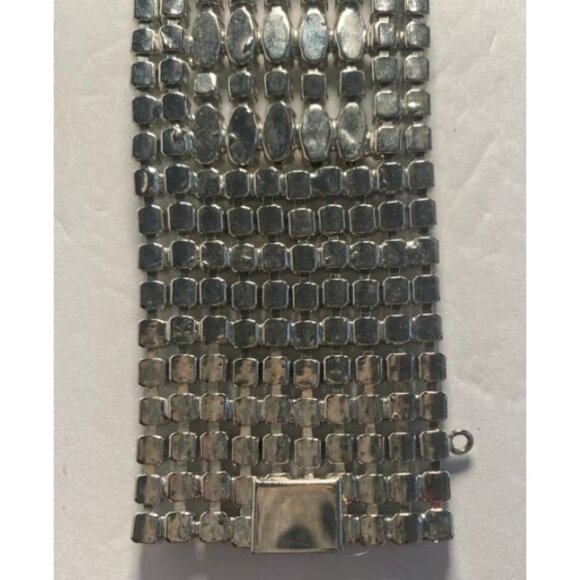 Vintage Weiss Rhinestone Bracelet Wide Silver-Tone 7" With Safety Chain Elegant - Picture 4 of 5